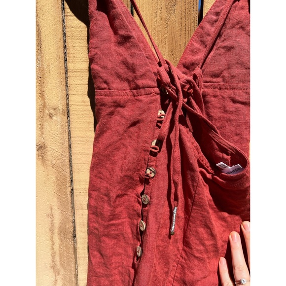 Rust Linen Mini Dress - Picture 3 of 5